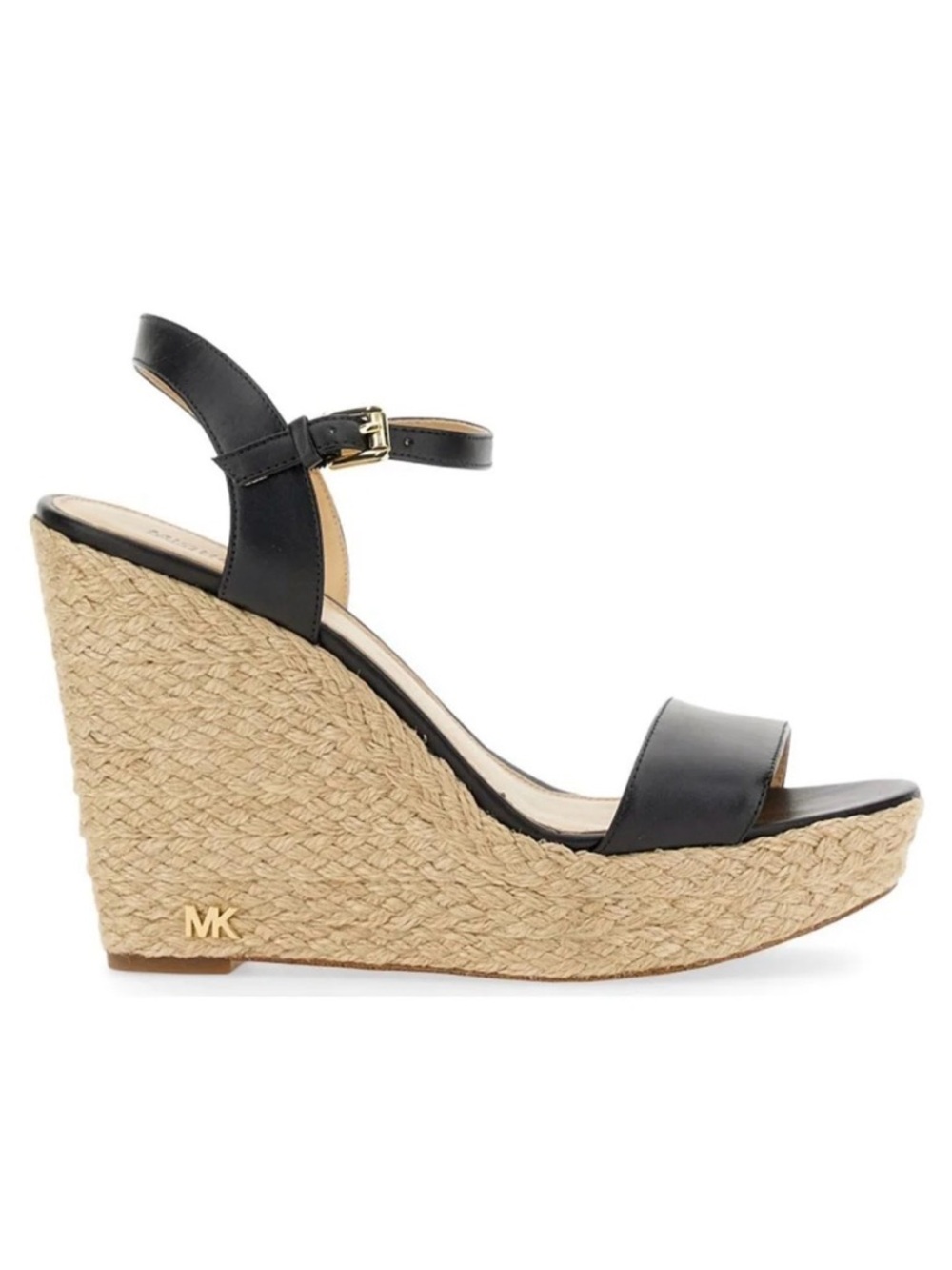 Michael Kors Jill Wedge Leather Espadrille Wedge Sandals (Black)